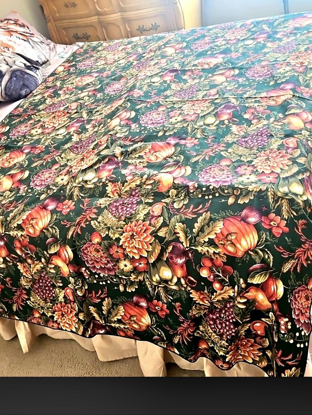 Autum Harvest Tablecloth By TerriSol Pumpkins Green Back Harvest Fruits 82x59